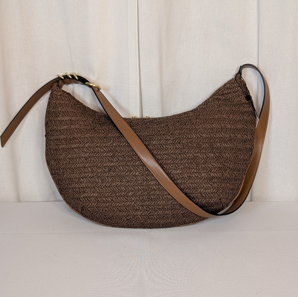 BCBG Brown Woven Crescent Hobo Shoulder Bag NWT - Picture 7 of 8